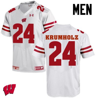 Men's Wisconsin Badgers NCAA #24 Adam Krumholz White Authentic Under Armour Stitched College Football Jersey GB31P25FC